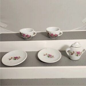 Vintage Dollhouse Miniature Tea Set Rose Pattern Floral